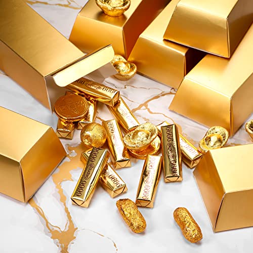 24 Barras de Oro Caja de Regalo de Barra de Oro Falsa Caja Regalo Dorado Caja de Tesoro de Papel de Aluminio Ladrillo Oro de Papel Suministro Fiesta Tema Pirata Casino, 5,5 x 3,2 Pulgadas