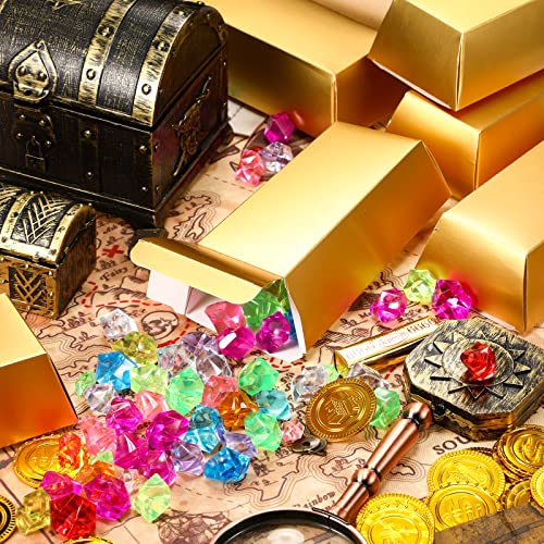 24 Barras de Oro Caja de Regalo de Barra de Oro Falsa Caja Regalo Dorado Caja de Tesoro de Papel de Aluminio Ladrillo Oro de Papel Suministro Fiesta Tema Pirata Casino, 5,5 x 3,2 Pulgadas