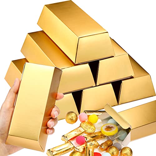 24 Barras de Oro Caja de Regalo de Barra de Oro Falsa Caja Regalo Dorado Caja de Tesoro de Papel de Aluminio Ladrillo Oro de Papel Suministro Fiesta Tema Pirata Casino, 5,5 x 3,2 Pulgadas