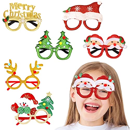 6 Piezas Gafas de Navidad, Novedad Marco de Gafas con Brillo Navideño, Gafas Decorativas Navideñas, para Mascarada Celebraciones NiñOs Y Adultos Fiesta de Navidad