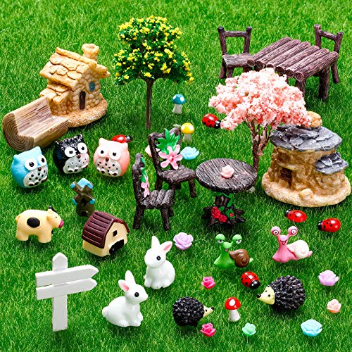 64 Accesorios de Jardín de Hadas en Miniatura Kit de Adorno en Miniatura de Mini Animales Figuras de Animales en Miniatura Accesorios de Micro Paisaje para Decoración de Casa de Muñecas