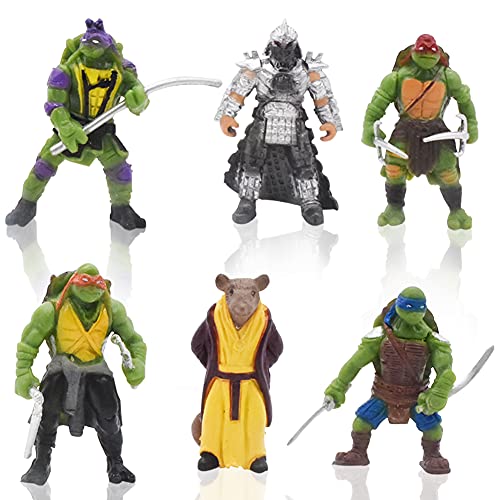 6pcs Mutant Turtle Caricatura Cake Topper, adolescentes mutantes tortugas figura de acción de dibujos animados pastel decoración creativa