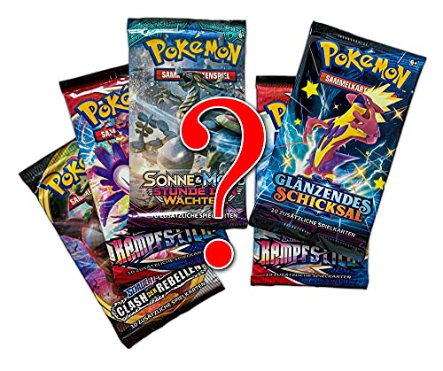 A Juego de Pokémon Mundo Misterioso, 5 sobres variados de paquetes de mejora al azar, un total de 50 cartas coleccionables versión alemana + fundas blandas estándar Arkero-G (100 fundas para cartas)