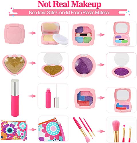 Afufu Kit de Maquillaje Niñas, 19 PCS Juego de rol Juguetes Chicas Maquillaje Infantil Set, Juegos de Imitación Niña 3 4 5+ Años Regalos Princesa para Niños Cumpleaños Navidadde (No Cosméticos Reales)