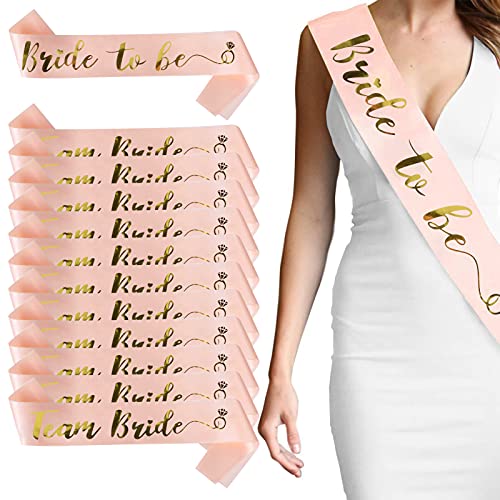 AIBAOBAO Despedida de Soltera Bandas, 1 Bandas Decorativas para Novia, 11 Bandas de Equipo de Novia Bride Tribe Fajas, Mujer Hen Party para Novia, Bodas, Compromiso y Decoración Despedida de Soltero