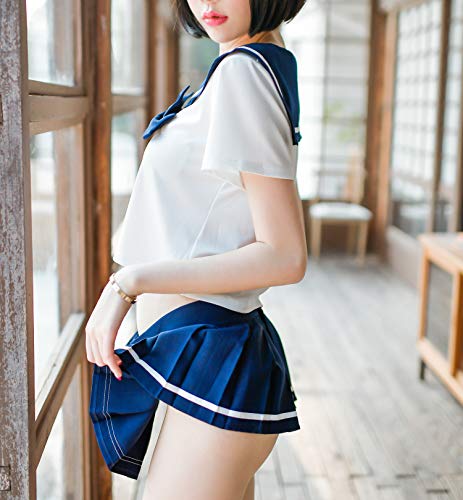 Anime Cosplay Lencería Disfraces Japonés Mini Marinero Traje Mujeres Sexy Colegiales Traje Precioso (azul)