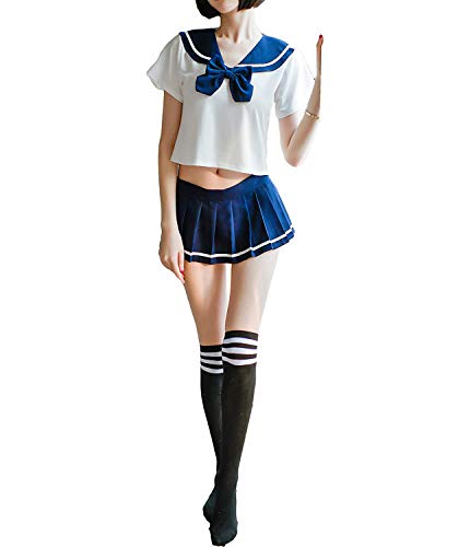 Anime Cosplay Lencería Disfraces Japonés Mini Marinero Traje Mujeres Sexy Colegiales Traje Precioso (azul)