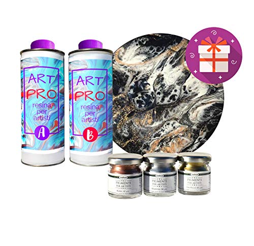 ART PRO RESINA TRANSPARENTE PARA ARTISTAS DE 1,6 KG + KIT DE 3 PIGMENTOS METÁLICOS. IDEAL PARA POUR PINTAR Y RESINAR-ARTE