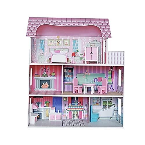 ATAA Toys Casita de muñecas para niñas y niños 62x27x70cm - Rosa -Gran casita de muñecas de Madera para niñas y niños Rosa Accesorios