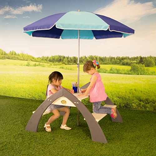 AXI Kylo Mesa de Picnic para niños en Gris y Blanco | Mesa para Picnic de Madera con Parasol | Mesa infantil para Jardin / Exterior