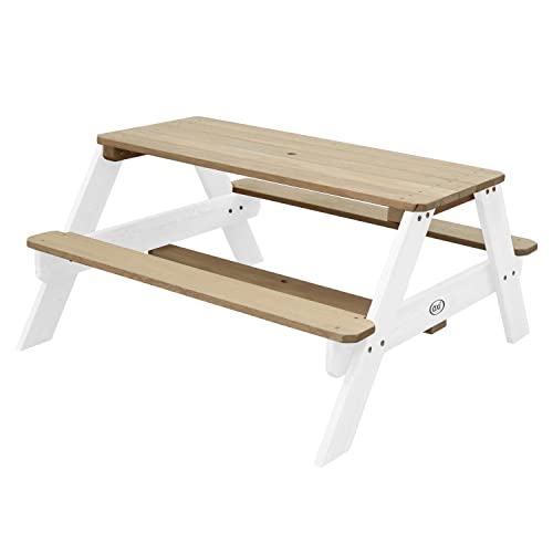 AXI Nick - Mesa de picnic infantil de madera | Mesa infantil en color marrón y blanco con sombrilla para el jardín