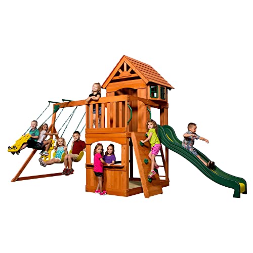 Backyard Discovery Parque Infantil Atlantic | Zona Infantil para ninos de Madera XXL con Columpio, Tobogan, Muro de escalada y Arenero | Area de Juegos para Jardin