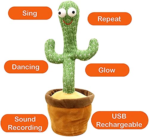 Bailando Cactus Juguete Bailando Cactus Repite Lo Que Dices, Grabando Repetir Y Seguirte Hablar USB Juguetes Educativos Recargables, 120 Canciones Cantando Juguete De Cactus Con Imitación, Para Niños