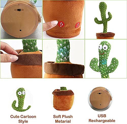 Bailando Cactus Juguete Bailando Cactus Repite Lo Que Dices, Grabando Repetir Y Seguirte Hablar USB Juguetes Educativos Recargables, 120 Canciones Cantando Juguete De Cactus Con Imitación, Para Niños