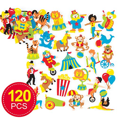 Baker Ross AR346 Pegatinas de Espuma con Motivos del Circo para que los Niños Decoren Manualidades, Tarjetas y Libros de Recortes, Multicolor, Pack de 120