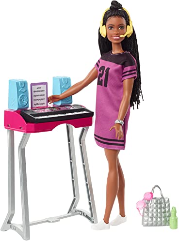 Barbie Brooklyn Estudio de grabación Muñeca afroamericana con set de juego y accesorios musicales de juguete, regalo para niñas y niños +3 años (Mattel GYG40)