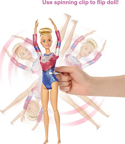 Barbie Olimpíadas, muñeca gimnasta, barra de equilibrios de juguete y más de 15 accesorios (Mattel GJM72)