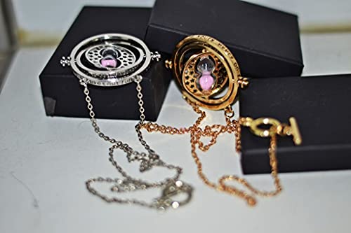 Bauqoo Collar Giratempo Hermione en estuche negro Inspirado Saga Harry Potter Gadget Accesorios de mujer hombre niña colgante color oro reloj arena rosa idea regalo niña Magia Fantasy Cosplay