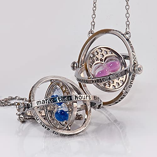 Bauqoo - Collar Giratempo Hermione en estuche negro inspirado Saga Harry Potter Gadget Accesorios para mujer hombre niña colgante plata reloj de arena azul idea regalo niña Magia Fantasy Cosplay