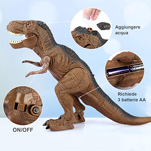 Baztoy Dinosaurio teledirigido juguete – Juegos Animales T-Rex Drago Gadget con función Pulverizar y sonidos para niños educativos cumpleaños Navidad regalos jóvenes niñas 3 4 5 6 7 8 9 10 11 12 años