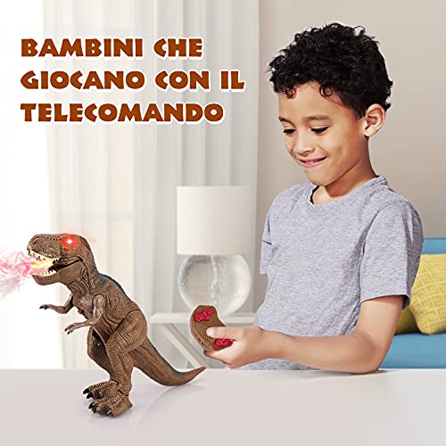 Baztoy Dinosaurio teledirigido juguete – Juegos Animales T-Rex Drago Gadget con función Pulverizar y sonidos para niños educativos cumpleaños Navidad regalos jóvenes niñas 3 4 5 6 7 8 9 10 11 12 años