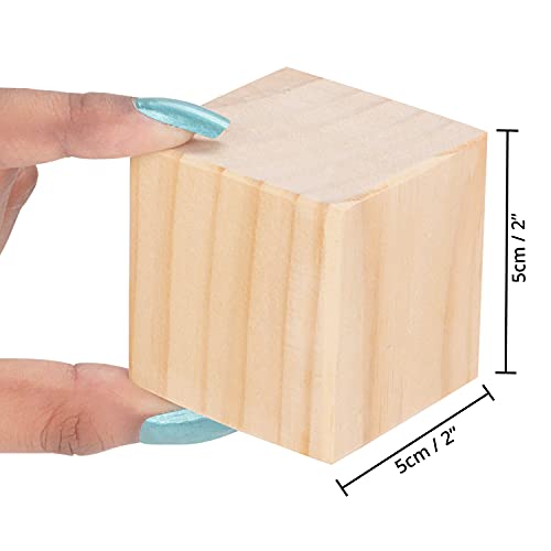 BELLE VOUS Cubos de Madera Cuadrados Grandes (Pack de 15) –5 x 5 x 5 cm Cubos Madera Pino Natural Sin Acabado - Bloque Madera Educativo Manualidades, Sellos, Rompecabezas, Números