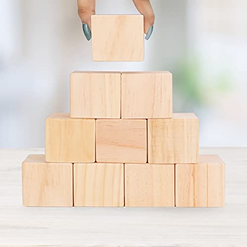 BELLE VOUS Cubos de Madera Cuadrados Grandes (Pack de 15) –5 x 5 x 5 cm Cubos Madera Pino Natural Sin Acabado - Bloque Madera Educativo Manualidades, Sellos, Rompecabezas, Números