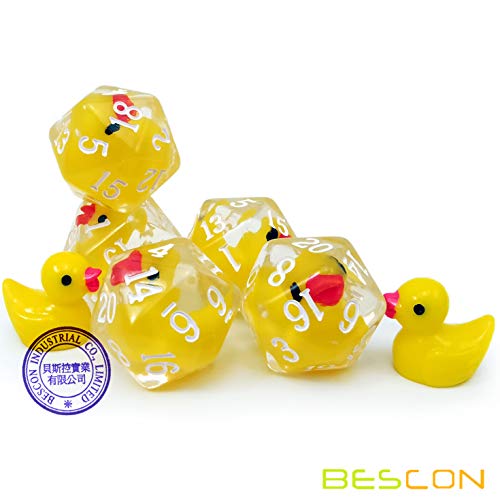 Bescon Yellow Duck 20 Sides Dice Set of 5, Duck D20 5pcs Set