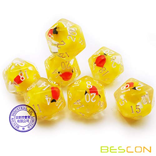 Bescon Yellow Duck 20 Sides Dice Set of 5, Duck D20 5pcs Set