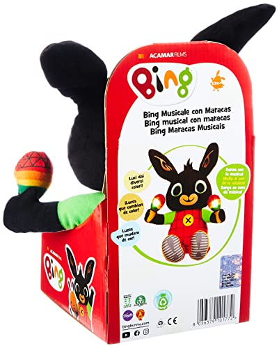 Bing - Peluche con Maracas - Bing canta y las maracas se iluminan - Suave peluche ideal incluso para los más pequeños - Para niños a partir de los 10 meses - Modelo n. BNG22000 - Marca Giochi Preziosi