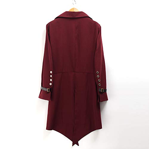 BLESSUME gótico Victoriano Tailcoat Steampunk VTG Escudo Chaqueta Víspera de Todos los Santos Cosplay Disfraz (3XL, Vino Rojo)