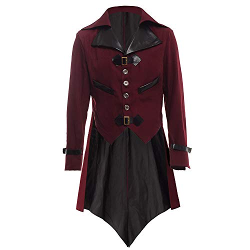 BLESSUME gótico Victoriano Tailcoat Steampunk VTG Escudo Chaqueta Víspera de Todos los Santos Cosplay Disfraz (3XL, Vino Rojo)