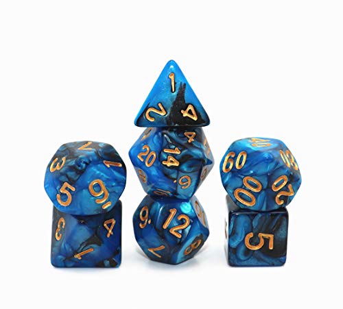 Blue Mix Black Dice DND - Juego de dados poliedros para mazmorra y dragones D&D RPG juego de rol juego de 7 troqueles