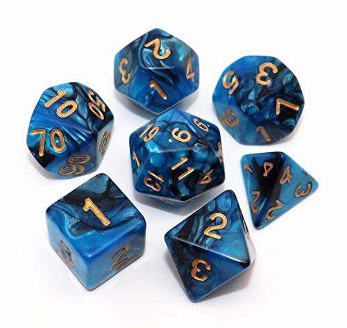 Blue Mix Black Dice DND - Juego de dados poliedros para mazmorra y dragones D&D RPG juego de rol juego de 7 troqueles