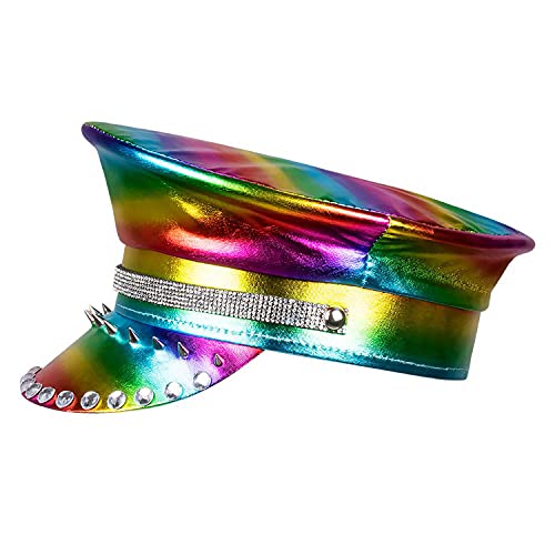 Boland 44760 – Gorro arcoíris con tachuelas, piedras preciosas y brillantes, multicolor, para adultos, sombrero, CSD, carnaval, fiesta temática