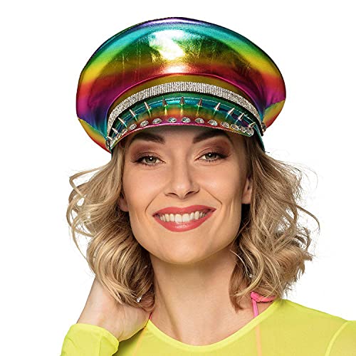 Boland 44760 – Gorro arcoíris con tachuelas, piedras preciosas y brillantes, multicolor, para adultos, sombrero, CSD, carnaval, fiesta temática