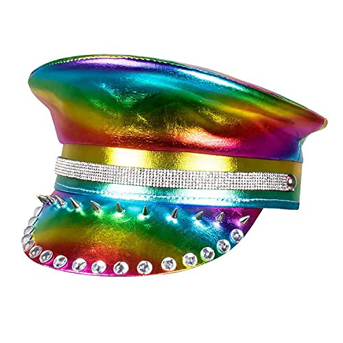 Boland 44760 – Gorro arcoíris con tachuelas, piedras preciosas y brillantes, multicolor, para adultos, sombrero, CSD, carnaval, fiesta temática