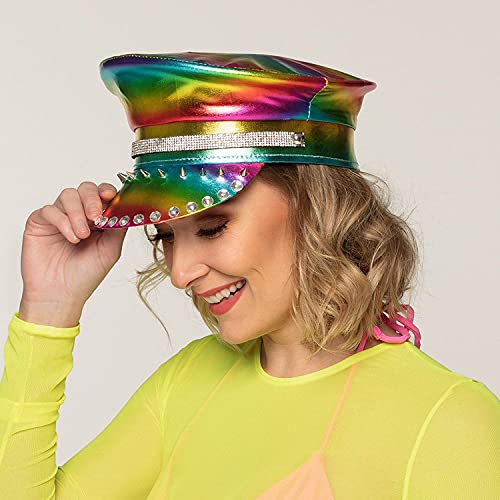 Boland 44760 – Gorro arcoíris con tachuelas, piedras preciosas y brillantes, multicolor, para adultos, sombrero, CSD, carnaval, fiesta temática