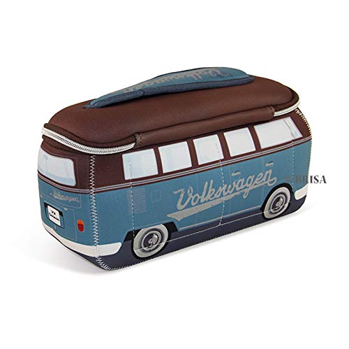 BRISA VW Collection - Volkswagen Furgoneta Hippie Bus T1 Van Bolsa Universal de Neopreno, Neceser, Bolso de Maquillaje-Cosméticos-Aseo, Estuche de lápices, Caja de Almuerzo, Equipaje (Petrol/Marrón)