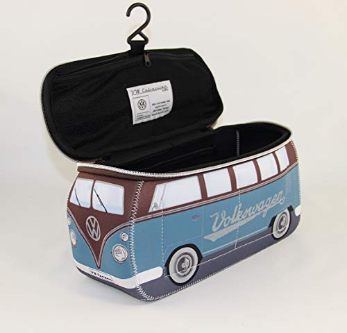 BRISA VW Collection - Volkswagen Furgoneta Hippie Bus T1 Van Bolsa Universal de Neopreno, Neceser, Bolso de Maquillaje-Cosméticos-Aseo, Estuche de lápices, Caja de Almuerzo, Equipaje (Petrol/Marrón)