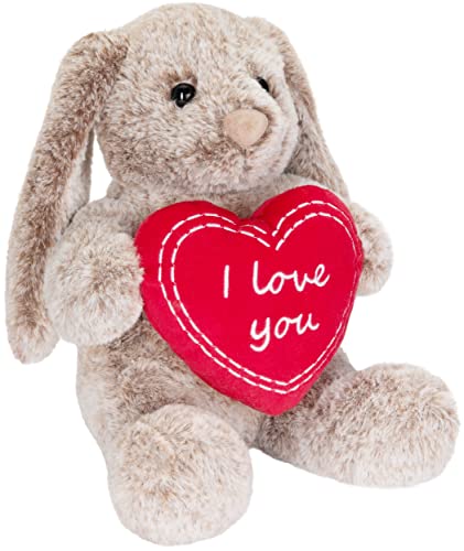 BRUBAKER Conejito de Peluche con Corazón Rojo y Orejas Flexibles - Te Quiero - Regalo de Conejo de Peluche de 28 cm - Conejito de Peluche - Juguete de Peluche Gris Marrón