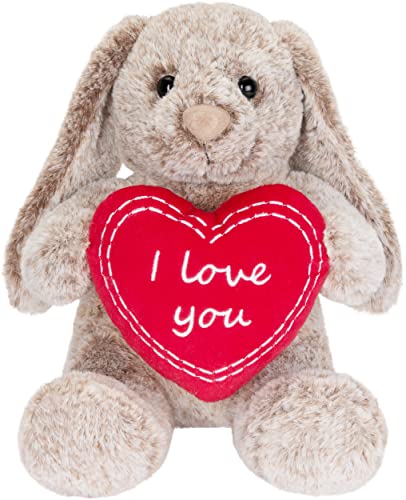 BRUBAKER Conejito de Peluche con Corazón Rojo y Orejas Flexibles - Te Quiero - Regalo de Conejo de Peluche de 28 cm - Conejito de Peluche - Juguete de Peluche Gris Marrón