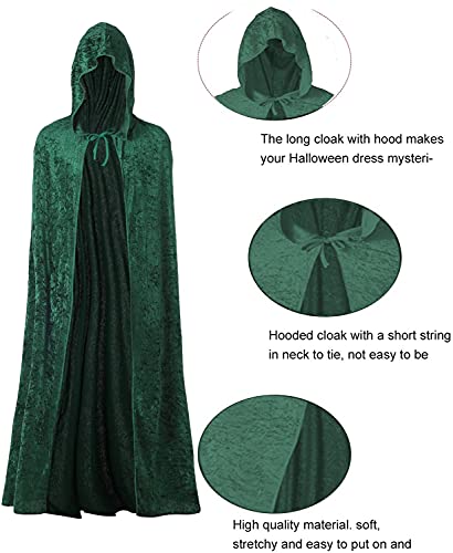 Capa con Capucha Terciopelo Largo Medieval, Disfraces de Bruja, Vampiro Princesa, Fiesta de Carnaval Halloween, para Hombre y Mujer (Verde, 140CM)