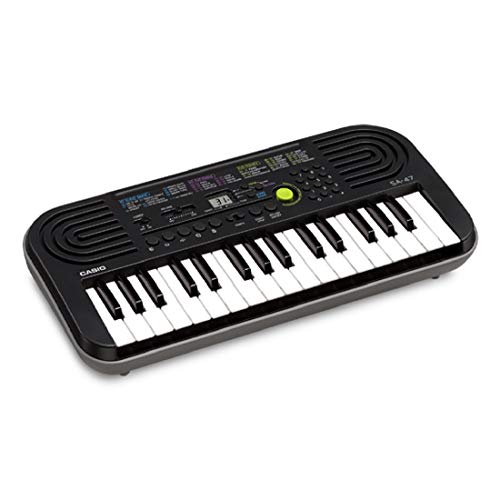 Casio SA-47 - Miniteclado electrónico para niños con 32 teclas y altavoces incorporados, negro/gris