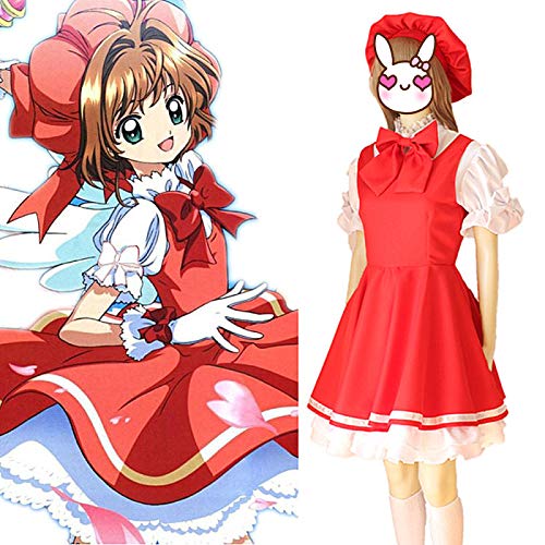 Charous Disfraz de Cosplay de Captor Sakura de Anime Card, vestido de batalla rojo utilizado para fiesta temática de festival, cosplay, Kinomoto Sakura, rosa, XL