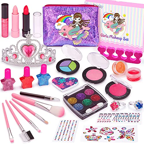 Chennyfun 26 Piezas Set de Maquillaje Niñas, Maletin Maquillaje Niñas, Juguetes Niña de Maquillaje, Juego de Maquillaje Lavables, Kids Makeup Blush Set Regalo para Niñas