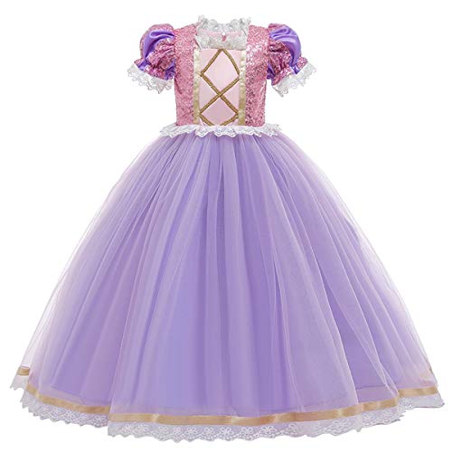 CinheyU Disfraz de Princesa Rapunzel para Niñas Vestidos de Sofia Cumpleaños Boda Fiesta Navidad Ceremonia Carnaval Halloween Cosplay Vestir con Accesorios 6-7 años