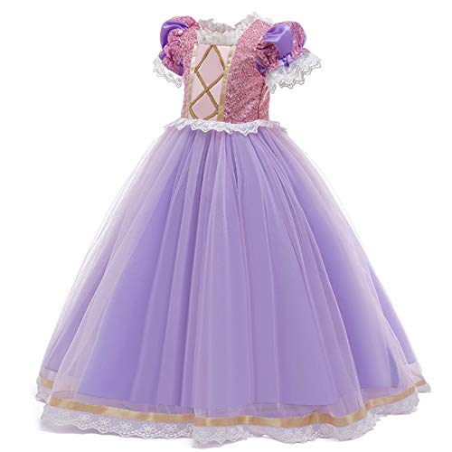 CinheyU Disfraz de Princesa Rapunzel para Niñas Vestidos de Sofia Cumpleaños Boda Fiesta Navidad Ceremonia Carnaval Halloween Cosplay Vestir con Accesorios 6-7 años