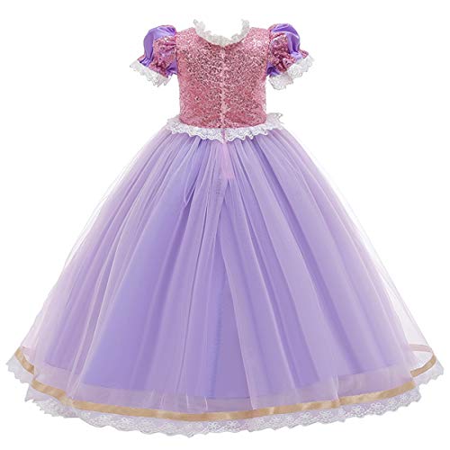 CinheyU Disfraz de Princesa Rapunzel para Niñas Vestidos de Sofia Cumpleaños Boda Fiesta Navidad Ceremonia Carnaval Halloween Cosplay Vestir con Accesorios 6-7 años