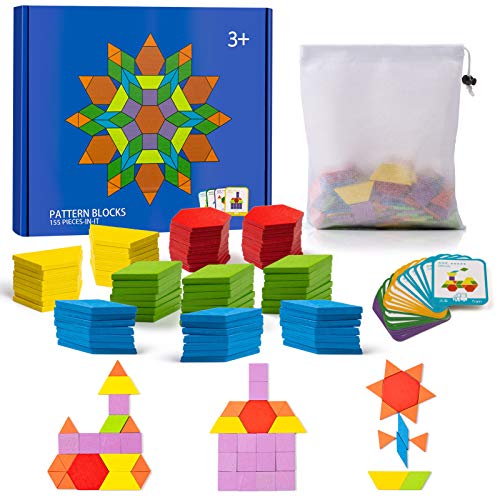 Comius Sharp 155 Piezas Puzzles de Madera Bloques de Madera Juguetes Tangram Puzzle con 24 Piezas Tarjetas de Diseño, Blocks Juguetes Educativos Clásicos Niños